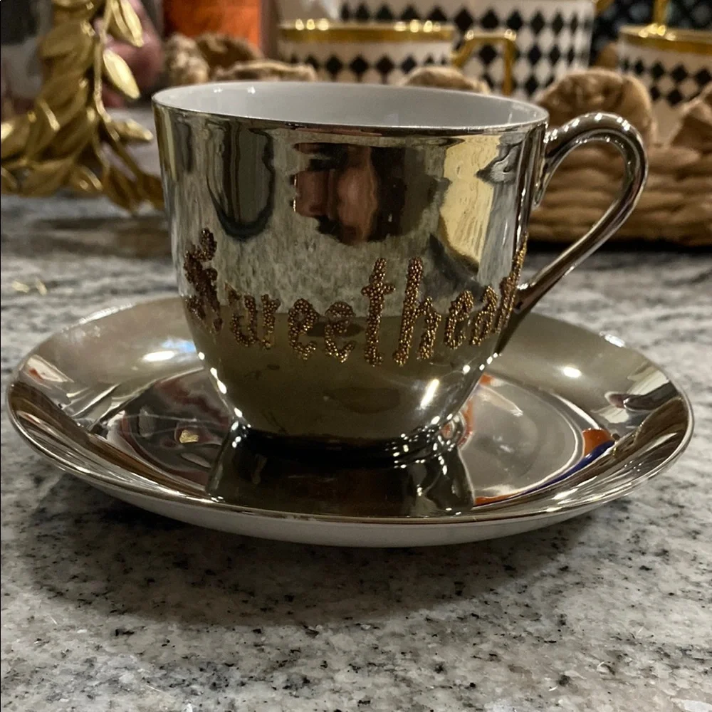 Gold Mirrored Sweetheart Mustache Cup and Saucer!